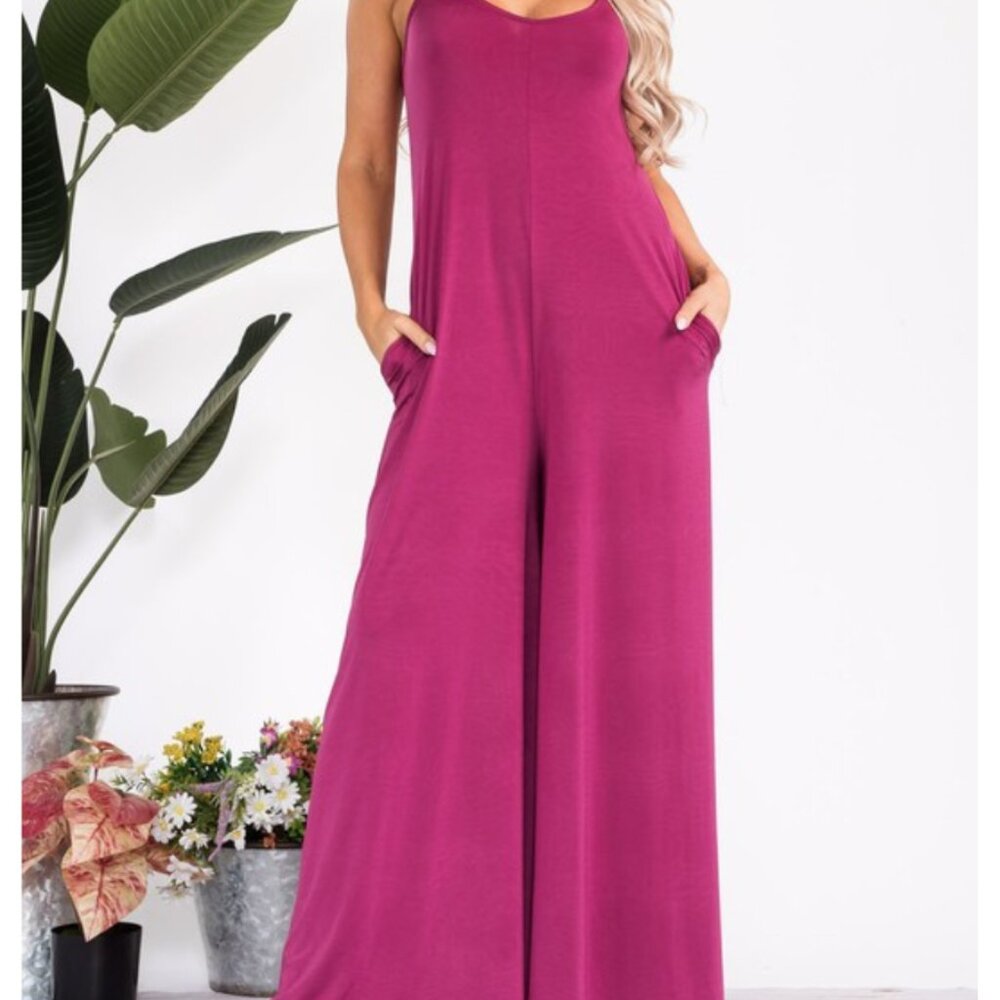 #421 PLUS SPAGHETTI STRAP WIDE LEG JUMPSUIT